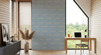Office room wallpaper featuring blue wave motifs and calm boho rhythm