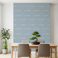 Soft Blue Wave Wallpaper with cream curves and clean coastal movement