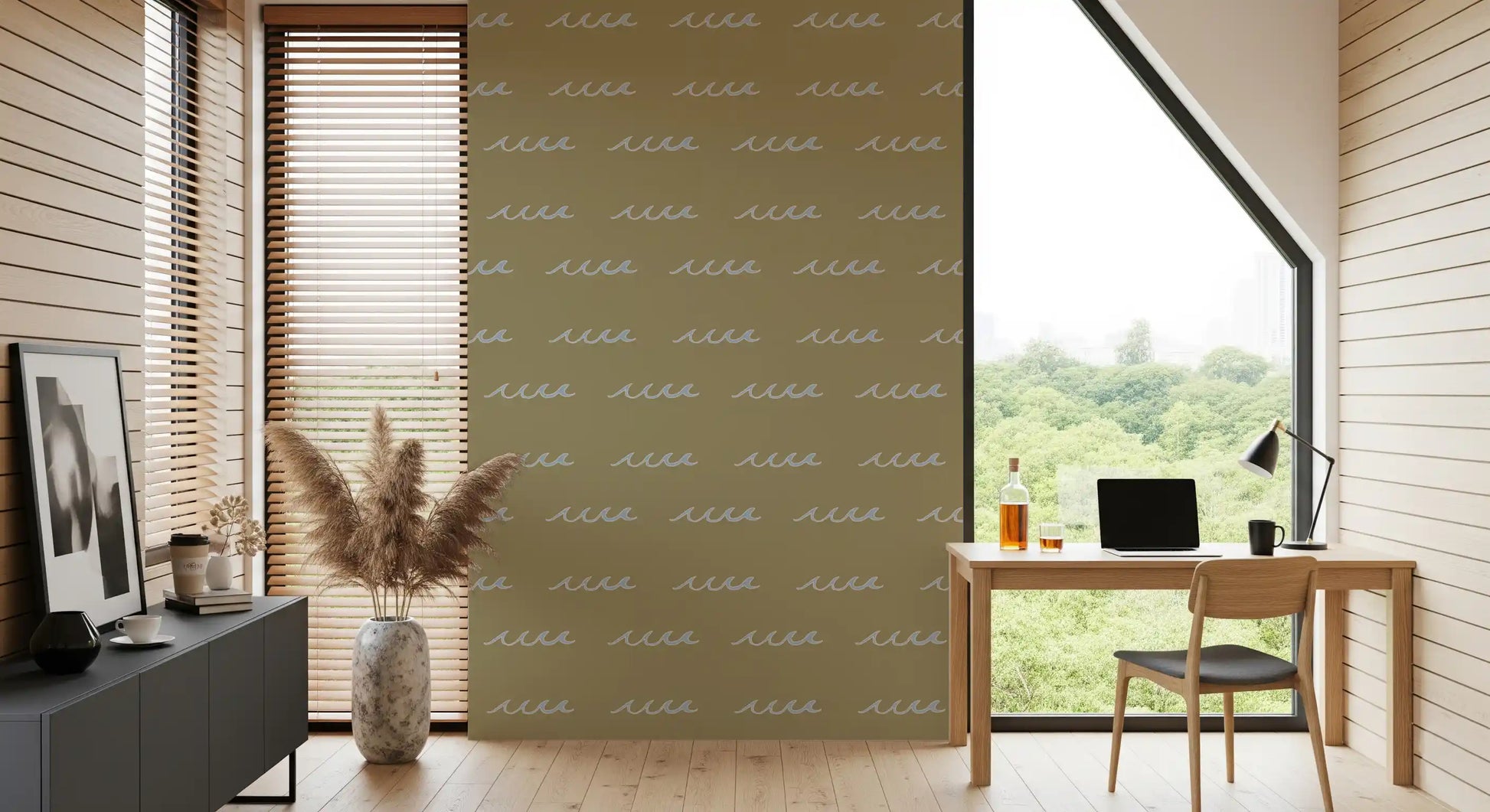 Office area wallpaper using Green Wave Wallpaper with simple flowing accents
