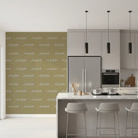 Kitchen wallpaper with Olive Green Wave pattern and soft coastal movement