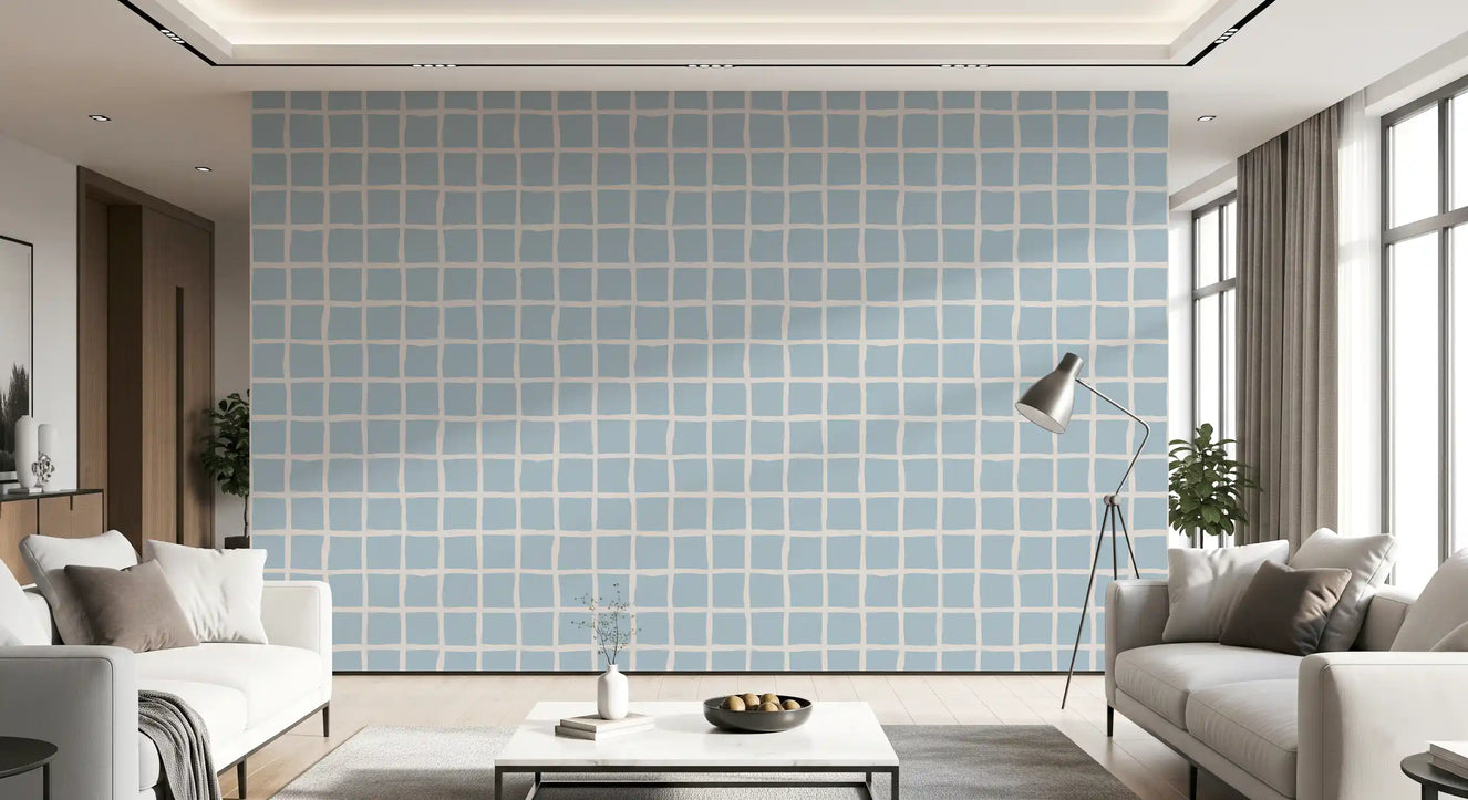 Tapet cu grilaj albastru deschis, tapet boho coastal