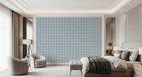 Boho Coastal Wallpaper showing soft blue grid blocks and clean check pattern