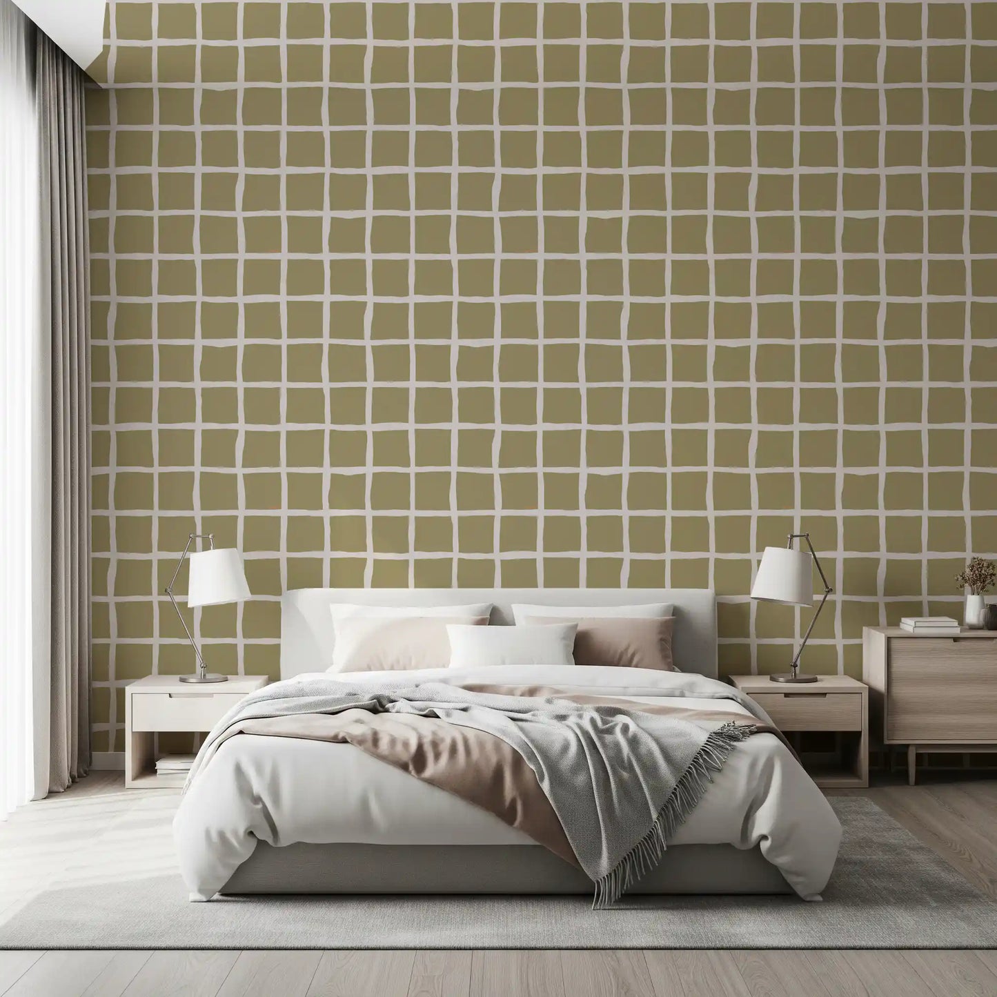 Oliven Beige Grøn Gitter Tapet Boheme Kysttapet