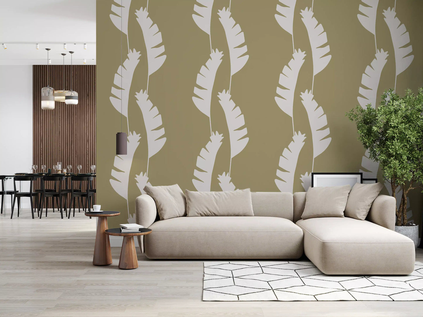 Olivengrøn Bananblad Tapet Boho Kysttapet
