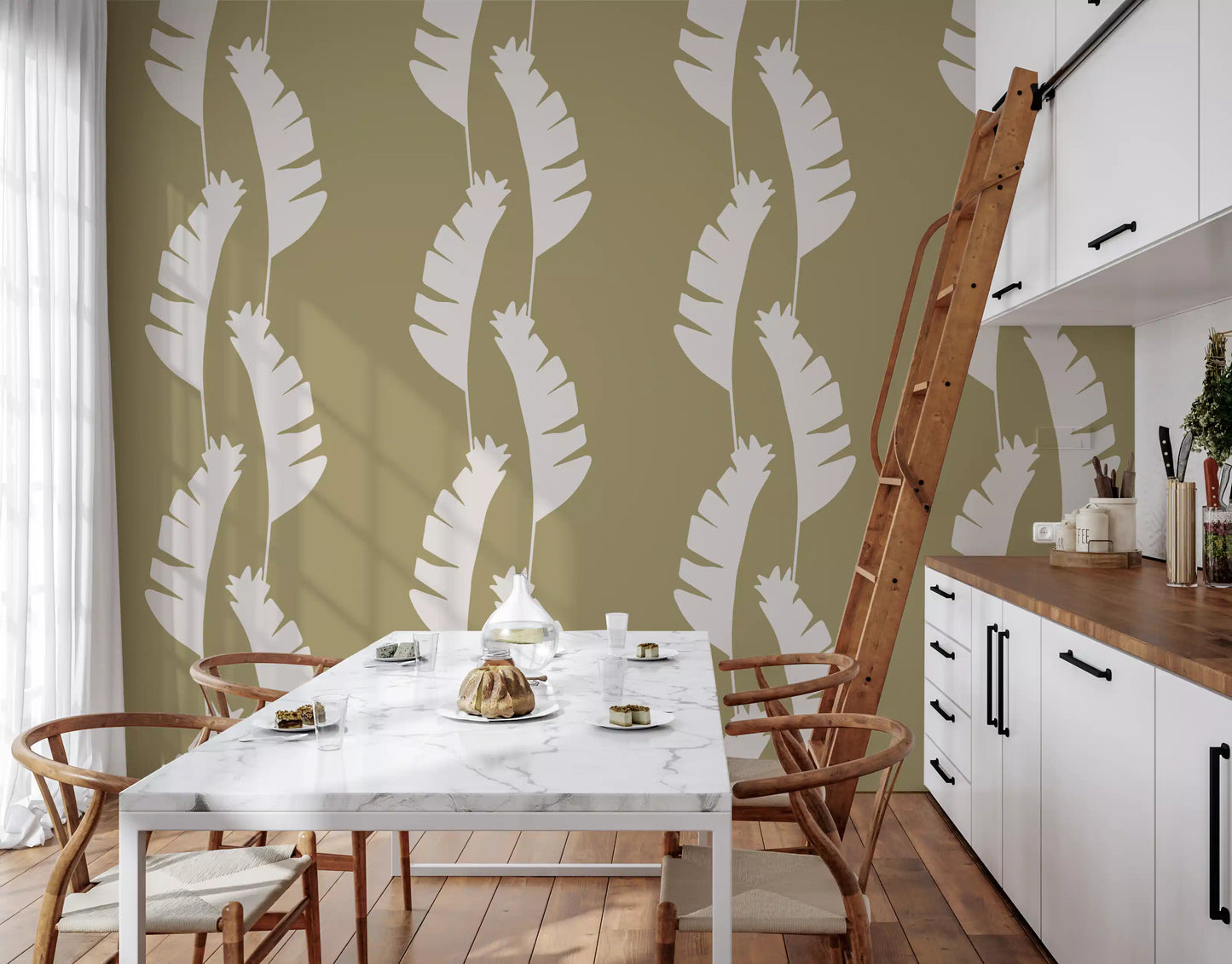 Olivengrøn Bananblad Tapet Boho Kysttapet