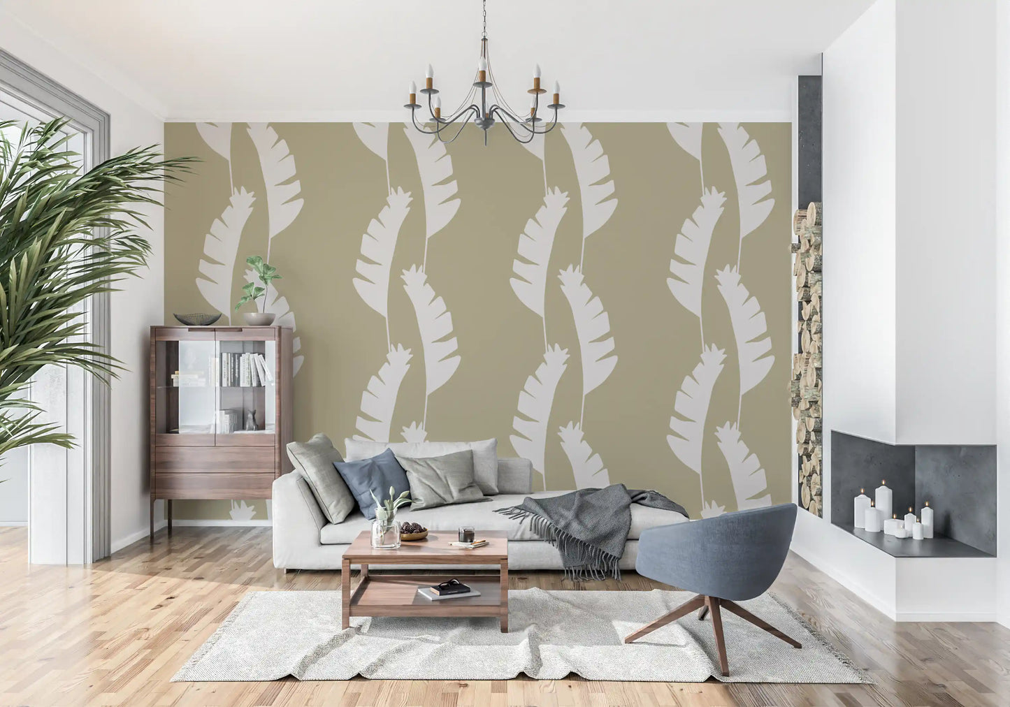 Olivengrøn Bananblad Tapet Boho Kysttapet