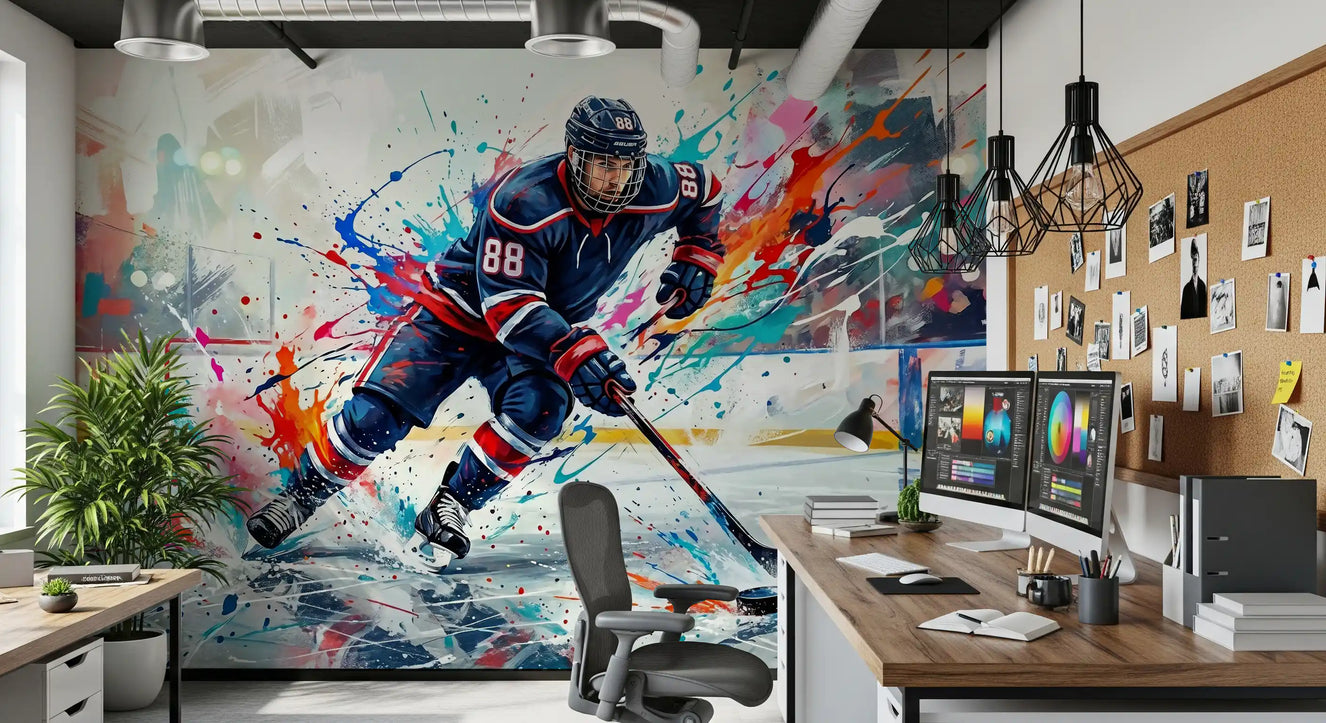 Brushstroke Blitz: Murală de perete cu acțiune de hochei