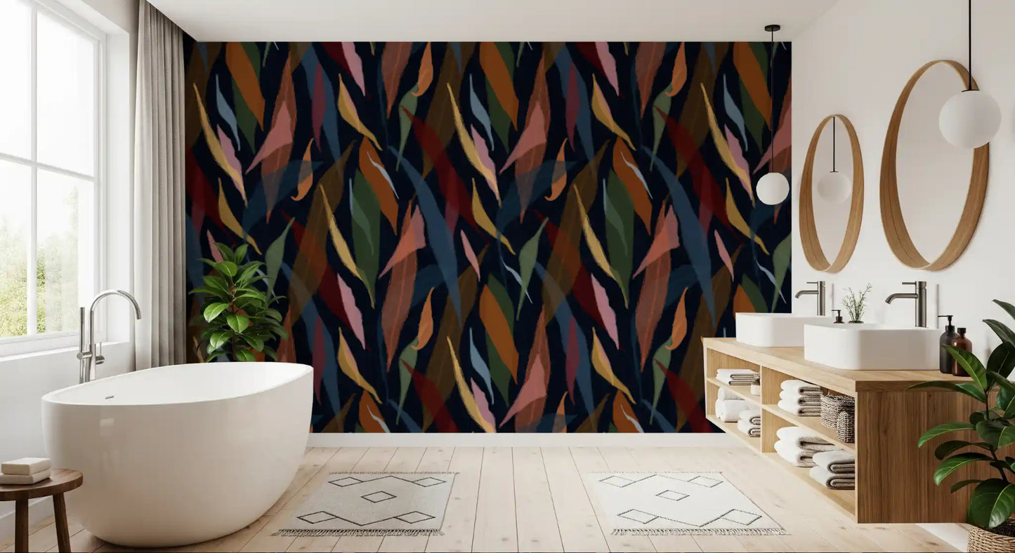 Tropisk Malet Foliage Mørkt Tapet⁠