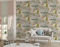 Pattern wallpaper with Whimsical Safari Pals and gentle earthy colours
