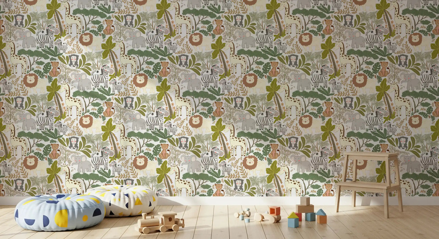 Papier peint jungle ludique Safari Friends