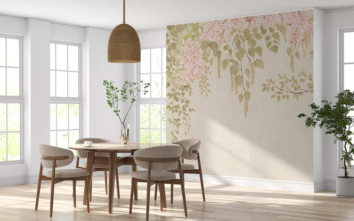 Soft Pink Wisteria Canopy Wall Mural Floral Art Design