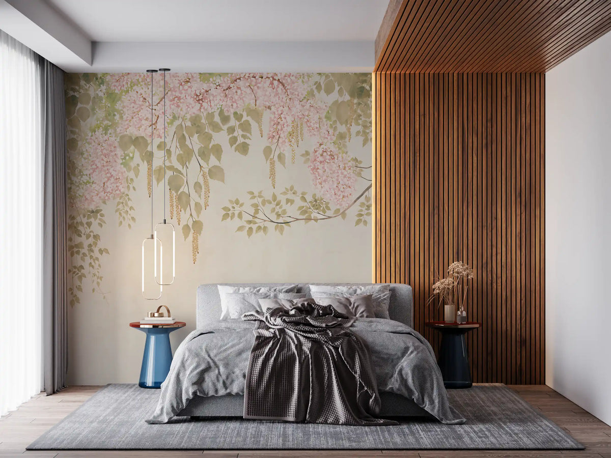 Soft Pink Wisteria Canopy Wall Mural Floral Art Design