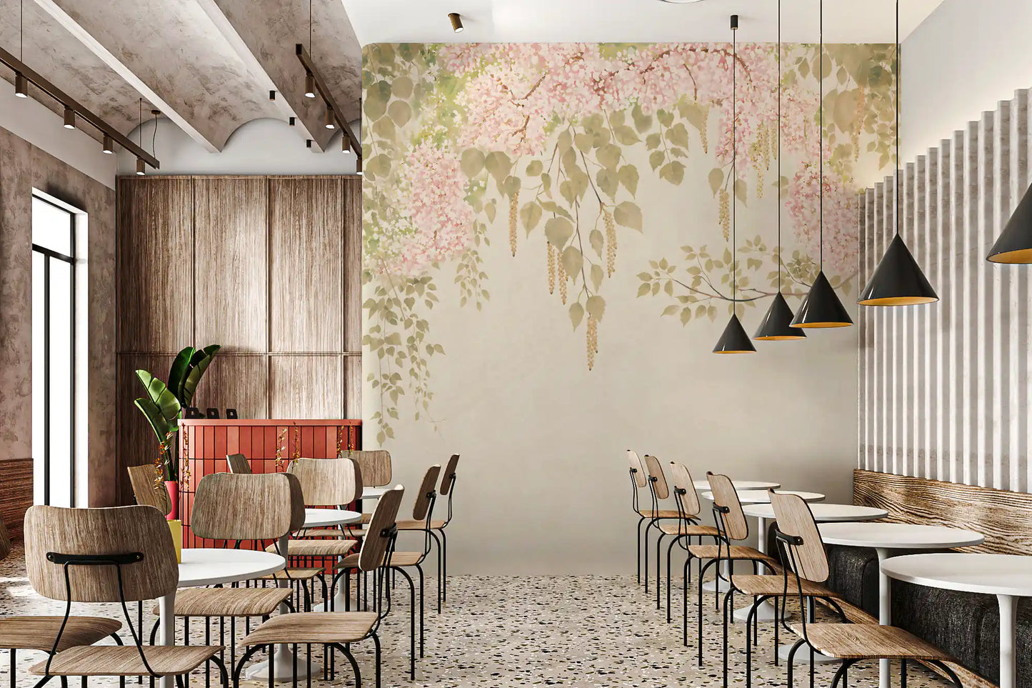 Sanftes Rosa Glyzinien-Dach Wandbild