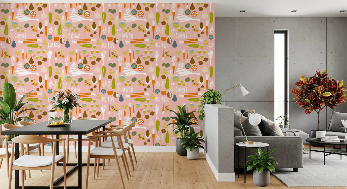 Veggie Pattern Wallpaper carrying a cheerful market-style layout