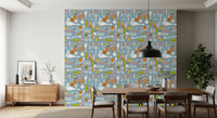 Retro Kitchen Surface Wallpaper showing carrots, pods, and fruit rounds