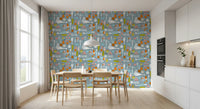Kitchen Crop Wallpaper with citrus slices, berries, and leafy artwork