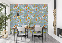 Café wall with Mid Century Food Wallpaper and colourful crop motifs