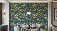 Breakfast space with Vegetable Kitchen Wallpaper and colourful food art