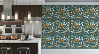 Food Motif Wallpaper with garden vegetables and vintage kitchen colour