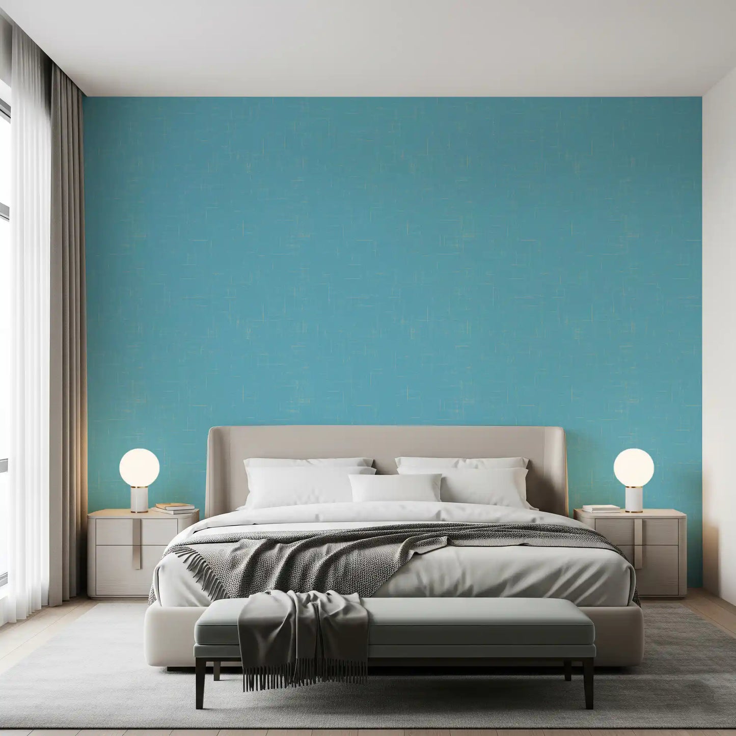 Blåt linnedtekstur tapet Mid Century Modern tapet⁠