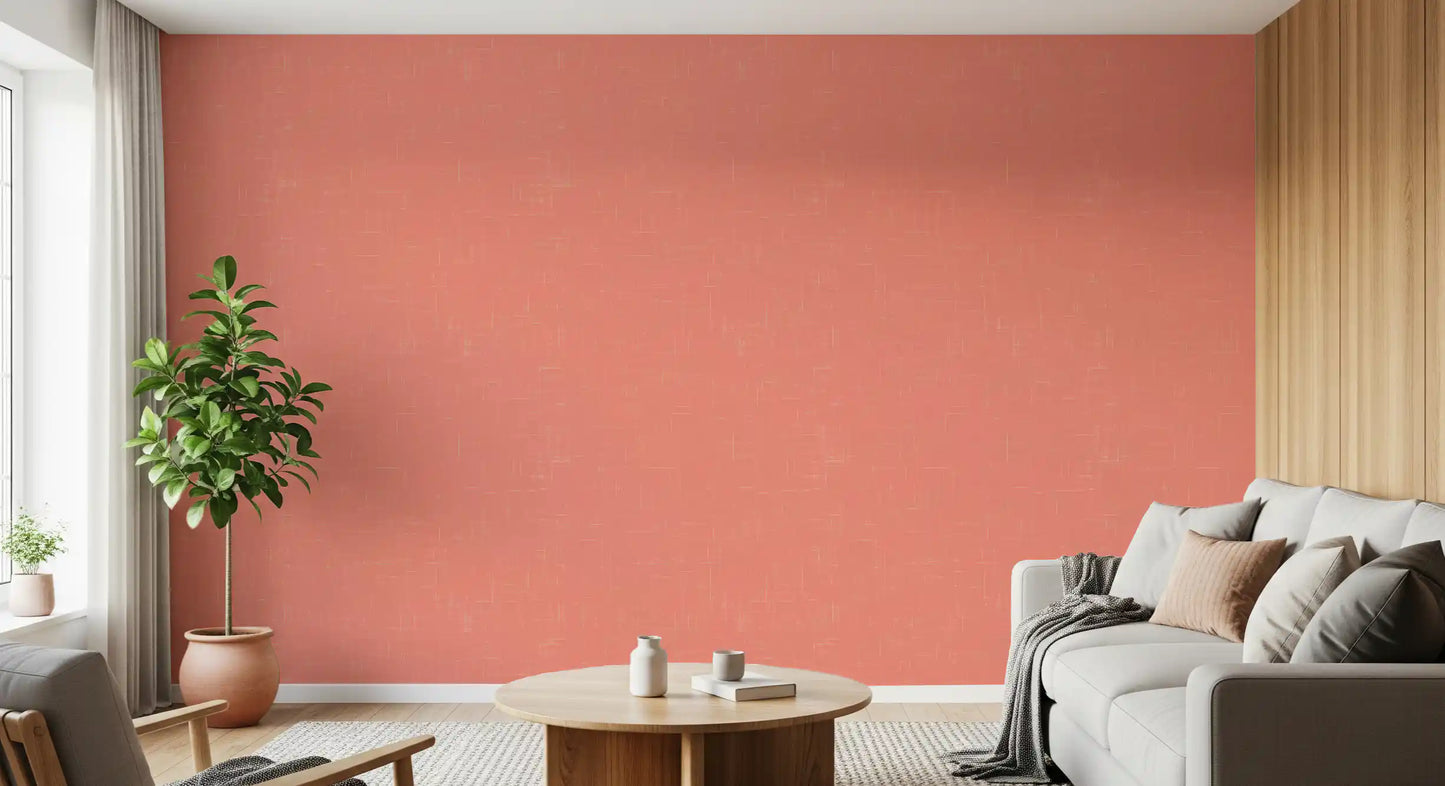 Mid century modern wallpaper in coral on a hallway accent wall