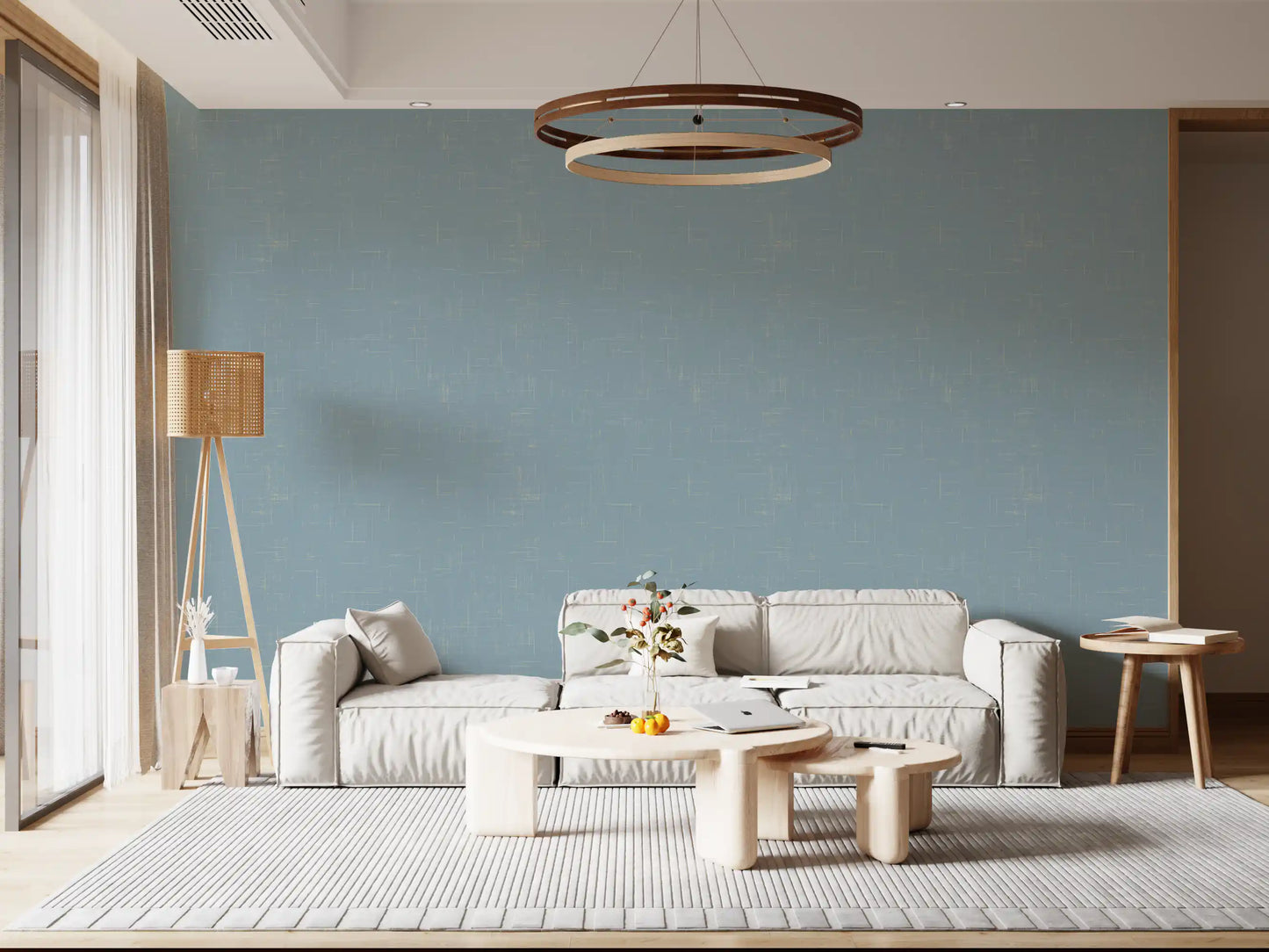 Støvet Blå Linnedstruktur Tapet Mid Century Modern Tapet