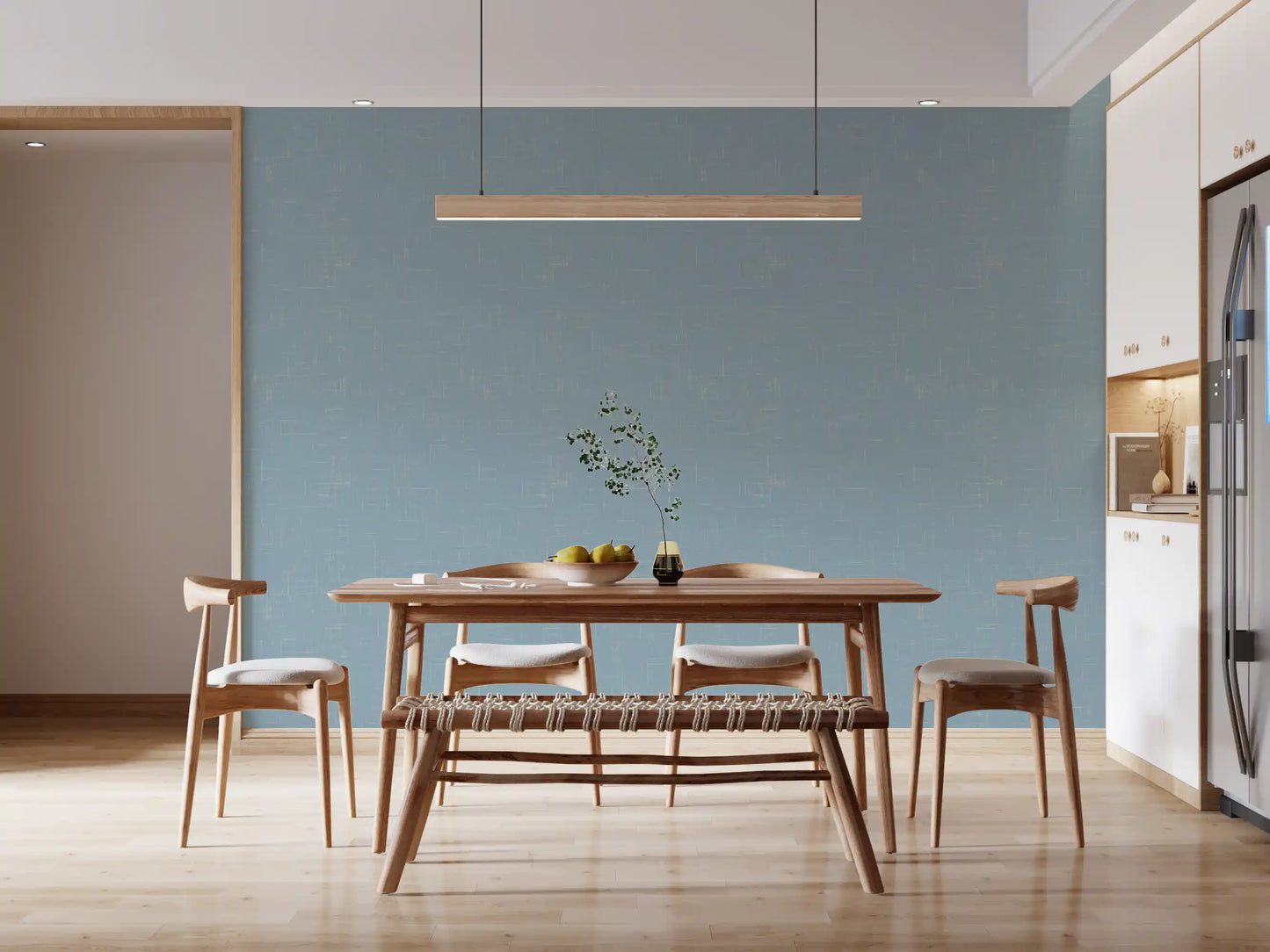 Støvet Blå Linnedstruktur Tapet Mid Century Modern Tapet
