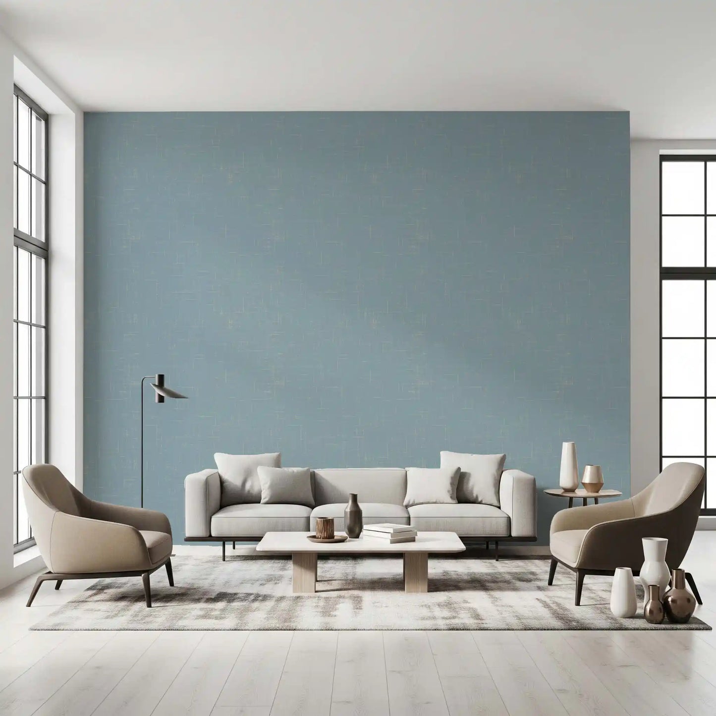 Støvet Blå Linnedstruktur Tapet Mid Century Modern Tapet