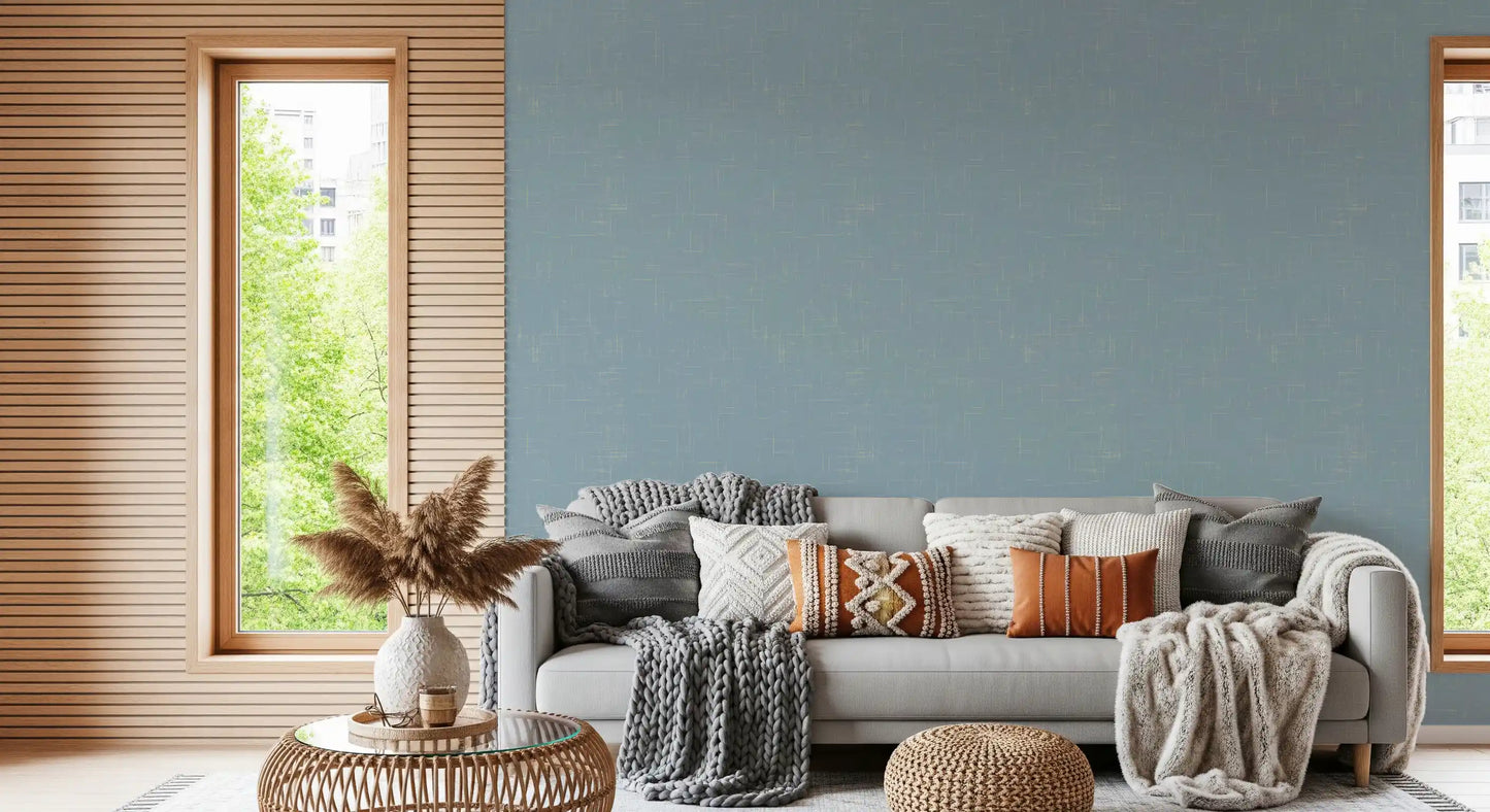Støvet Blå Linnedstruktur Tapet Mid Century Modern Tapet