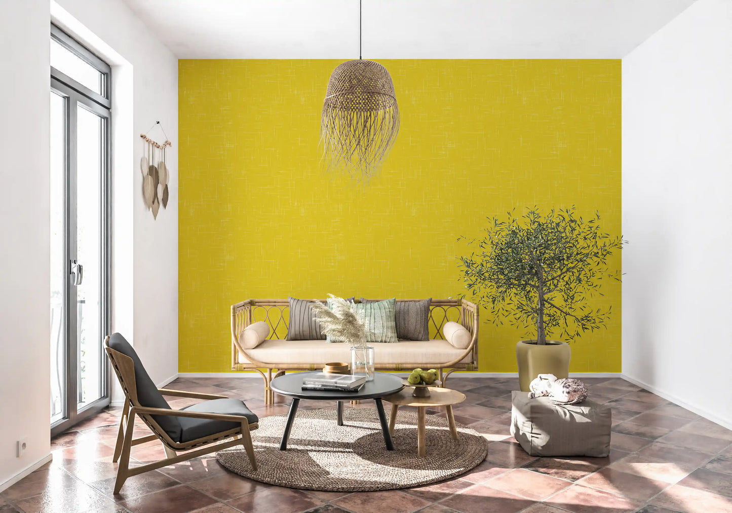 Senf Leinen Struktur Tapete Mid-Century-Modern Tapete⁠