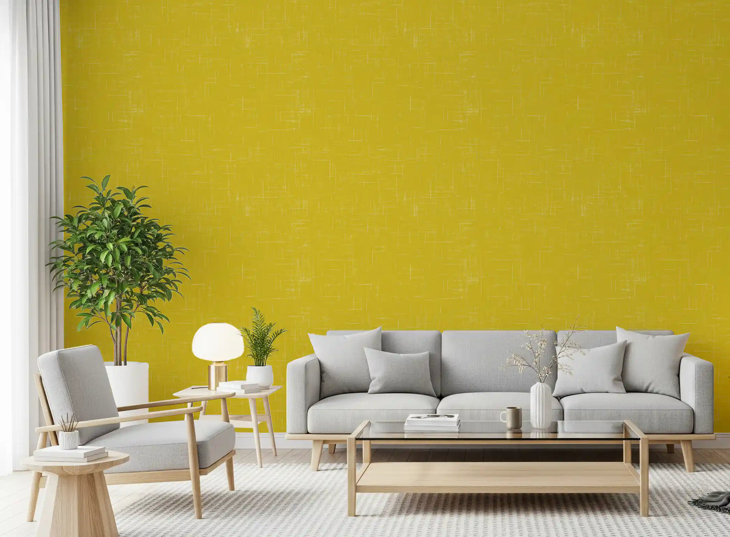 Senf Leinen Struktur Tapete Mid-Century-Modern Tapete⁠