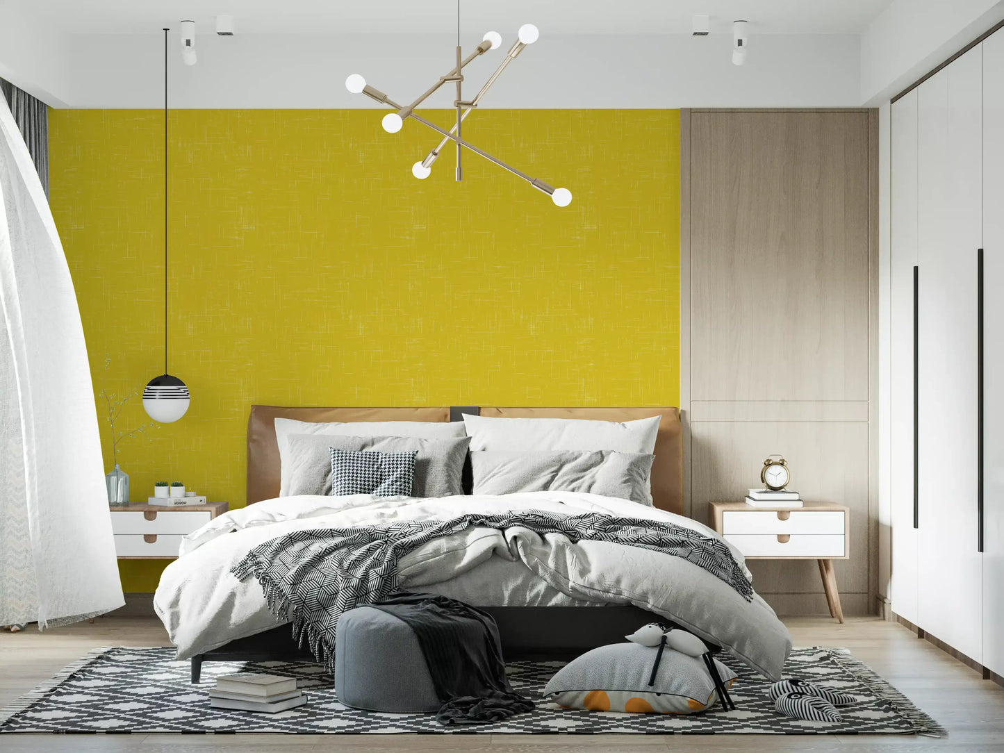 Senf Leinen Struktur Tapete Mid-Century-Modern Tapete⁠