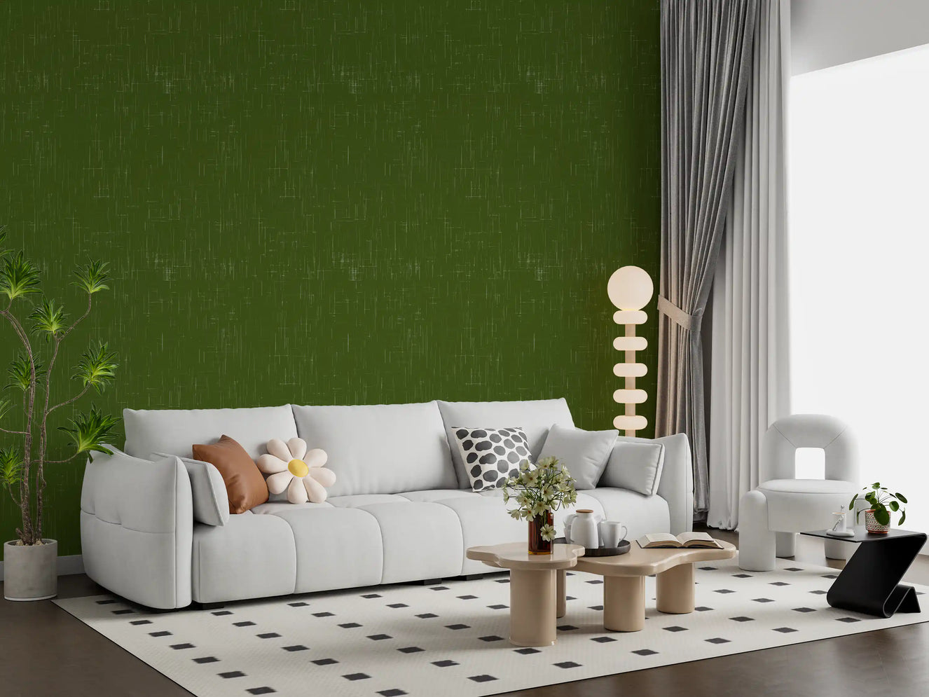 Tapet textură in verde măsliniu, tapet modern de mijloc de secol
