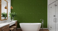 Green wallpaper showing a woven appearance and controlled retro character