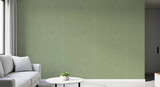 Living room with Sage Green Line Wallpaper and soft linen texture