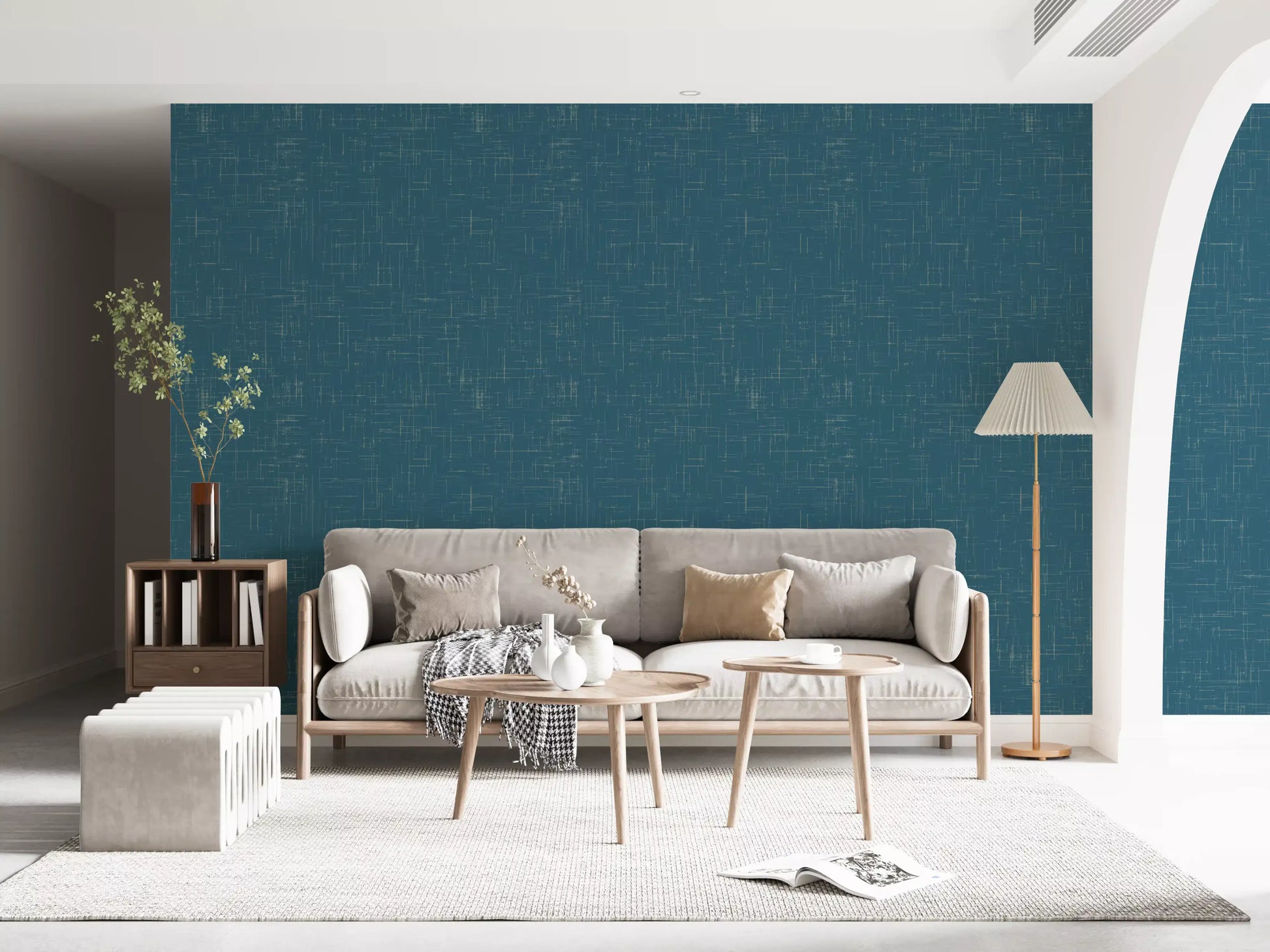 Teal Linen Texture Wallpaper with subtle linework and modern character