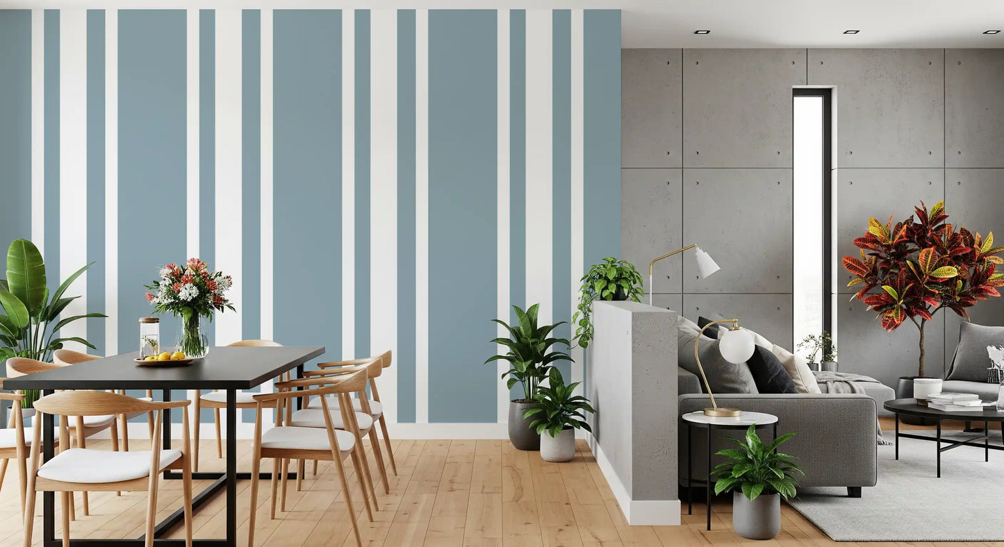 Blue Grey Farmhouse Stripe Wallpaper with neat vertical balance