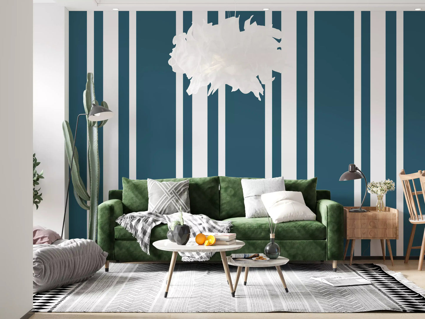 Deep Blue Wallpaper with crisp white breaks and coastal stripe appeal