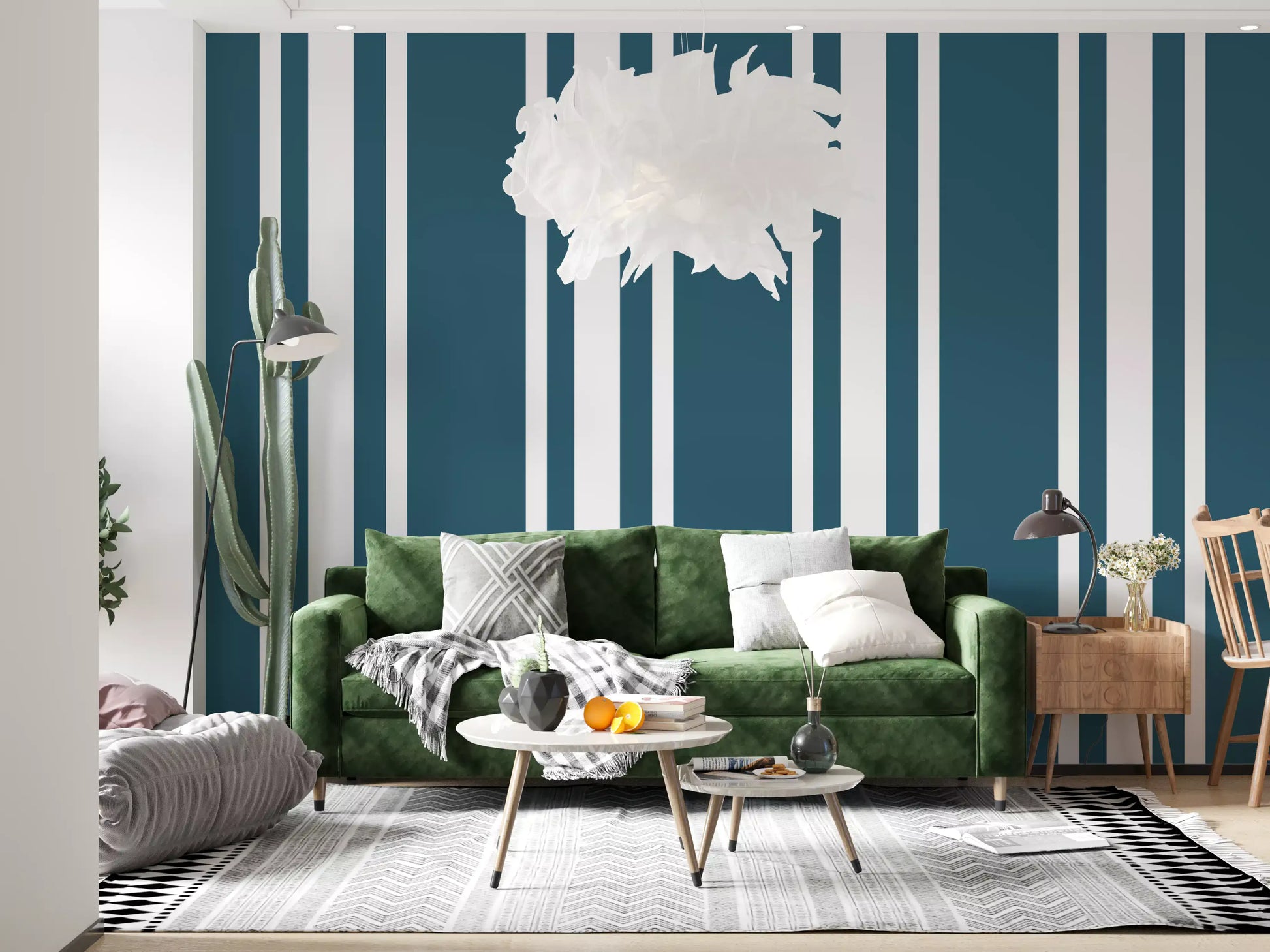 Deep Blue Wallpaper with crisp white breaks and coastal stripe appeal