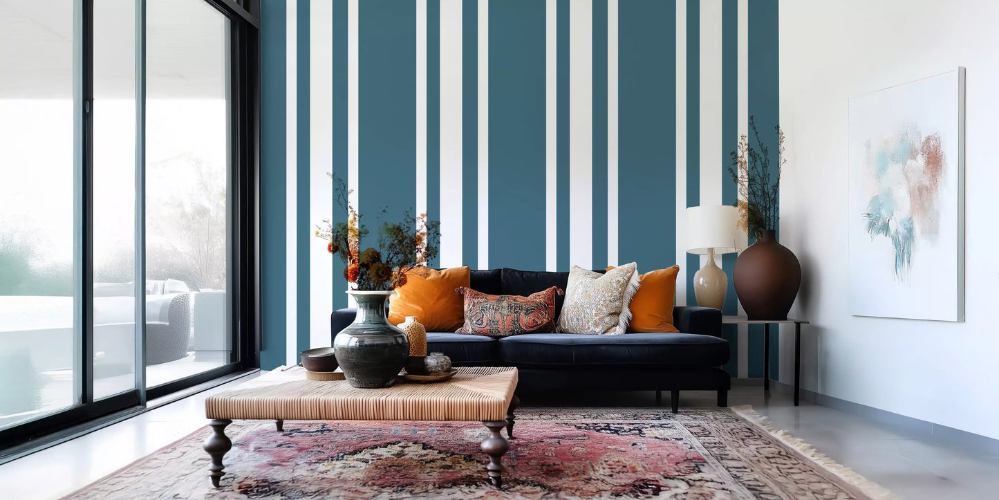 home with Blue Stripe Coastal Wallpaper and bright white bands