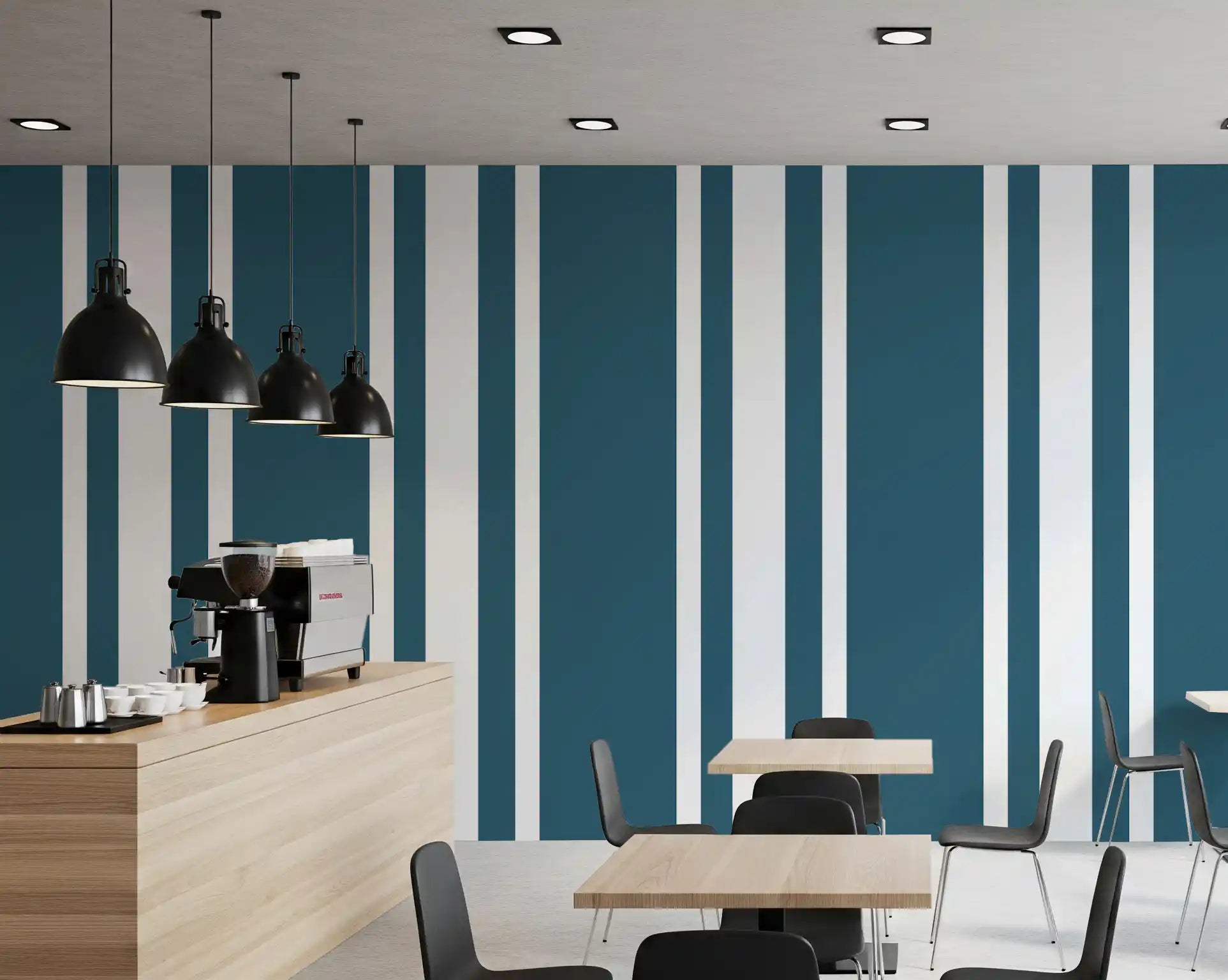 Ticking Stripe Coastal Wallpaper in blue with neat line structure
