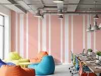 Office room styled in Blush Pink Wallpaper and Ticking Stripe lines