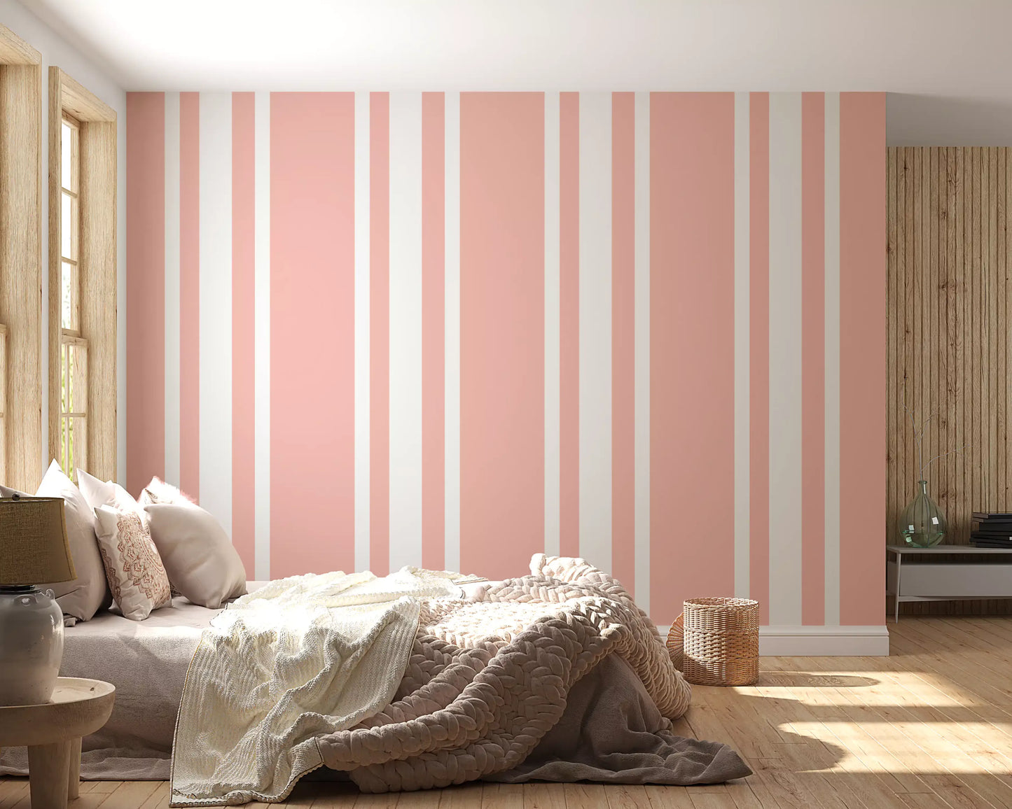 Blush Pink Farmhouse Wallpaper with simple Ticking line detail