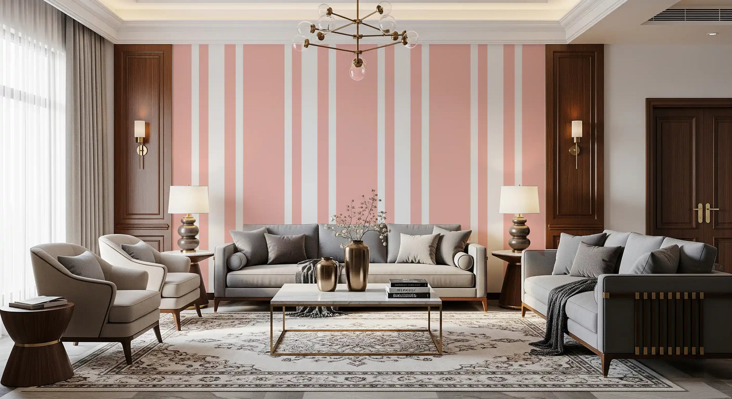 Blush Pink Stripe Wallpaper with a light Farmhouse finish