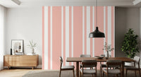 Clean Ticking Stripe Wallpaper in Blush Pink with soft warmth