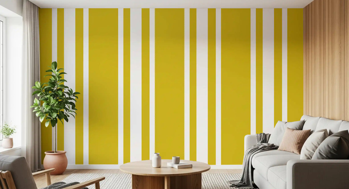Farmhouse stripe wallpaper with mustard ticking lines and simple layout