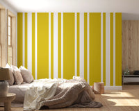 Ticking Stripe Wallpaper featuring mustard colour and farmhouse rhythm