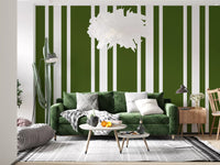 Olive Green Ticking Stripe wallpaper with balanced vertical structure