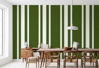 Dining room wallpaper using Olive Stripe pattern with white spacing