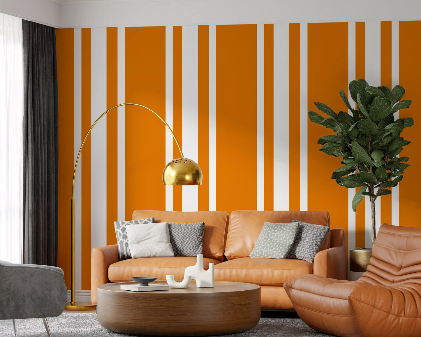 Orange Ticking Stripe Wallpaper featuring bold geometric stripe layout
